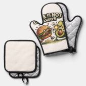 Grappige Burger vs Avocado Ovenwant & Pannenlap Set (Voorkant / Achterkant)