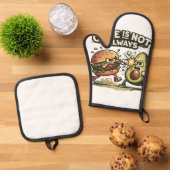 Grappige Burger vs Avocado Ovenwant & Pannenlap Set (Top down)