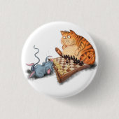 Grappige Button met kat en muis spelen schaken (Voorkant)