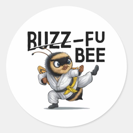 Grappige Buzz-Fu Bee Martial Arts Ronde Sticker (Voorkant)