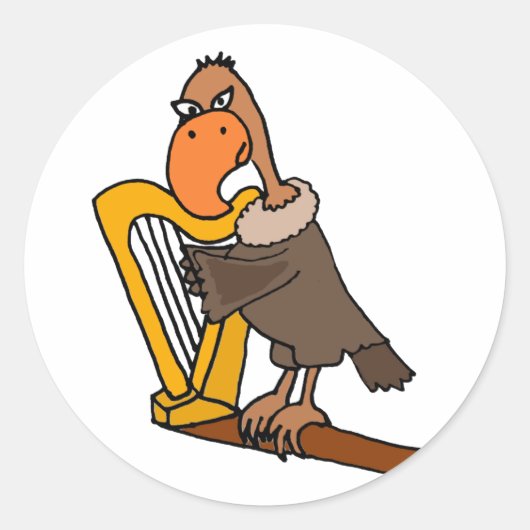 Grappige Buzzard die Harp Ontwerp spelen Ronde Sticker (Voorkant)