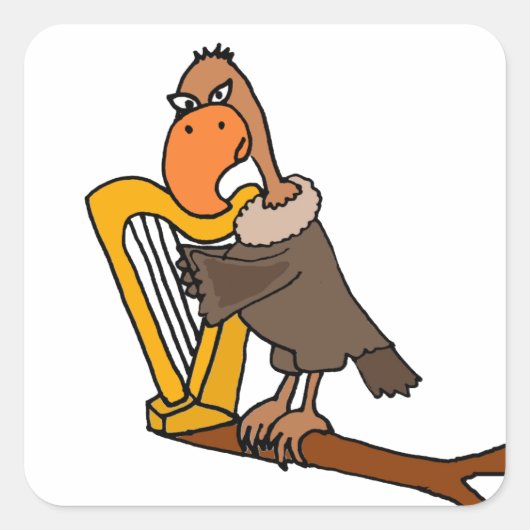 Grappige Buzzard die Harp Ontwerp spelen Vierkante Sticker (Voorkant)