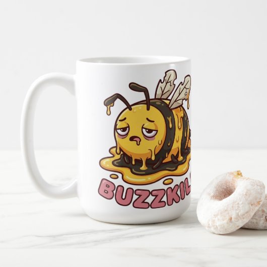 Grappige Buzzkill Vermoeide Bij Koffiemok (Met donut)