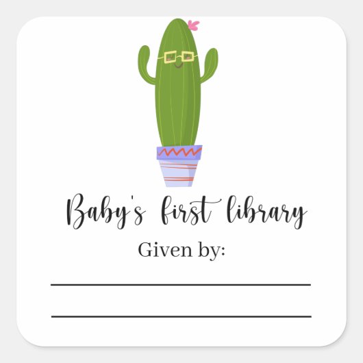 Grappige cactus - Baby Shower boekplaat Vierkante Sticker (Voorkant)