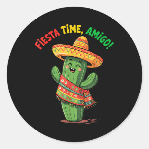 Grappige Cactus Cinco De Mayo Boys Kinder Mannen M Ronde Sticker