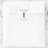 Grappige cactus - Dit boek is van met bericht Vierkante Sticker (Tas)