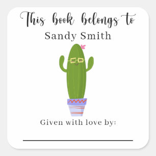 Grappige cactus - Dit boek is van met bericht Vierkante Sticker