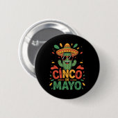 Grappige Cactus en Sombrero Cinco de Mayo Cactus S Ronde Button 5,7 Cm (Voorkant /achterkant)