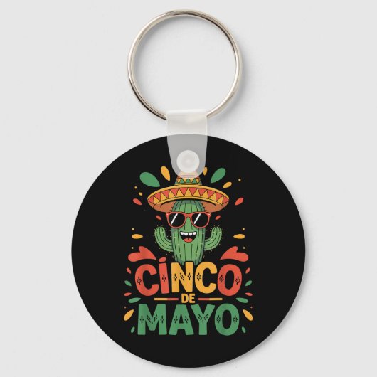 Grappige Cactus en Sombrero Cinco de Mayo Cactus S Sleutelhanger (Voorkant)