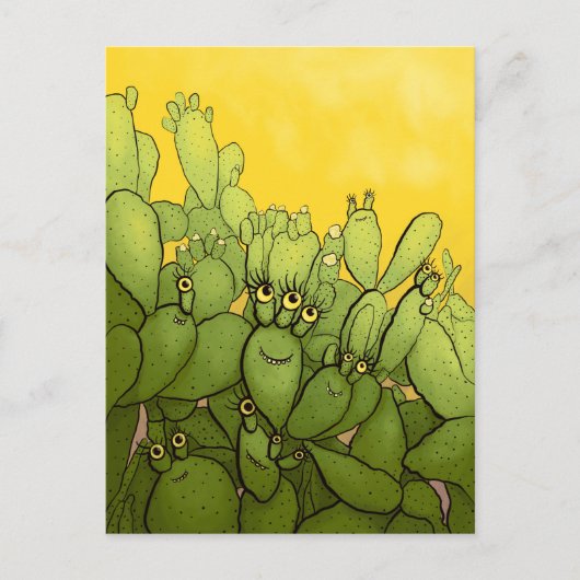 Grappige Cactus Groen Geel Succulent Briefkaart (Voorkant)