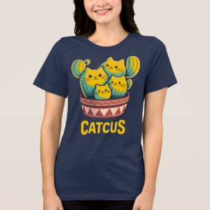 Grappige Cactus Kat Cactus Grappen Vrouwen Navy T- Tri-Blend Shirt