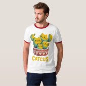 Grappige Cactus Kat Cactus Pun Heren Ringershirt T-shirt (Voorkant volledig)