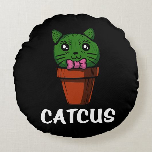 Grappige Cactus Kat Cute Huisdier Kitten Rond Kussen (Voorkant)