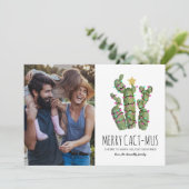 Grappige Cactus Kerst Vakantie Foto Feestdagenkaart (Staand voorkant)