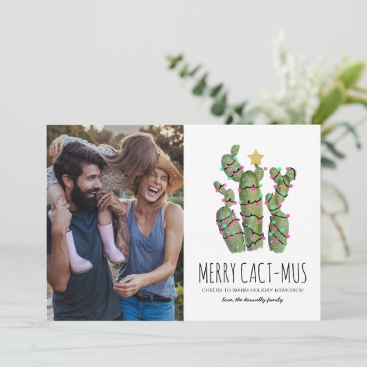 Grappige Cactus Kerst Vakantie Foto Feestdagenkaart (Staand voorkant)