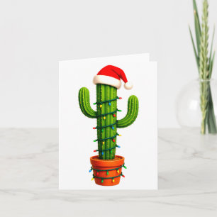 Grappige Cactus Kerstman Hoed Kerstboom Lichtjes V Kaart