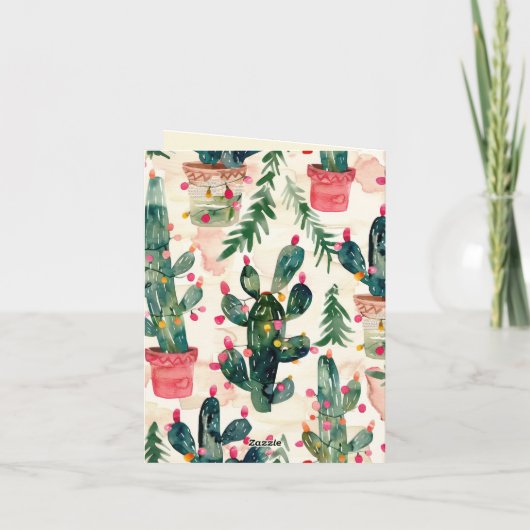 Grappige cactus kleurrijke lichten kerstgroet kaart (Achterkant)