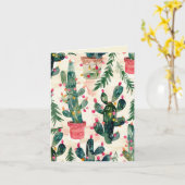 Grappige cactus kleurrijke lichten kerstgroet kaart (Gele Bloem)