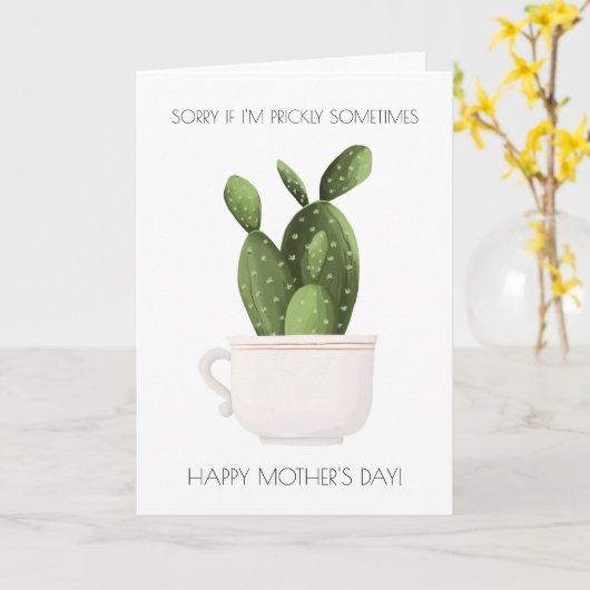 Grappige Cactus Moederdag Kaart (Gele Bloem)