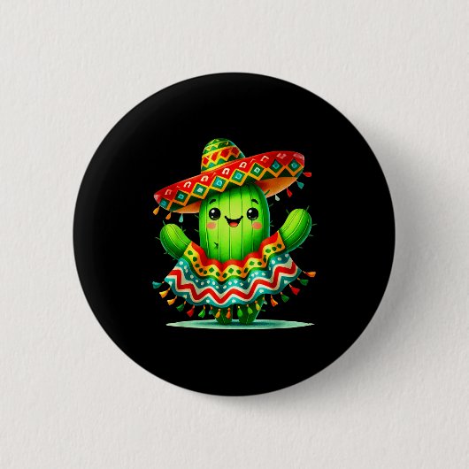 Grappige cactus poncho cinco de mayo jongens kinde ronde button 5,7 cm (Voorkant)