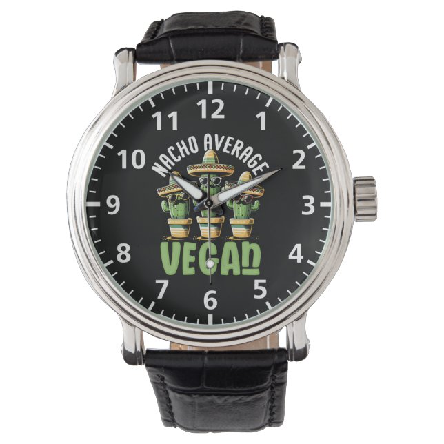 Grappige Cactus Sombrero Nacho Gemiddelde Veganist Horloge (Voorkant)