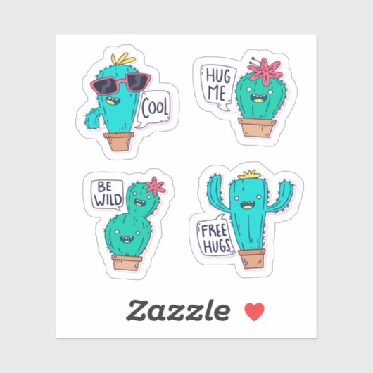 Grappige cactus sticker set (Vel)