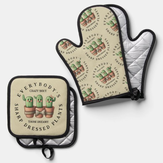 Grappige cactussen Iedereen is gek over scherp ... Ovenwant & Pannenlap Set (Voorkant / Achterkant)