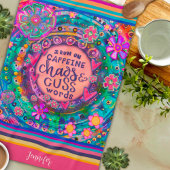Grappige Cafeïne Chaos Cuss Woorden Bloemen Streep Theedoek