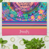 Grappige Cafeïne Chaos Cuss Woorden Bloemen Streep Theedoek (Gevouwen)