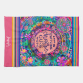 Grappige Cafeïne Chaos Cuss Woorden Bloemen Streep Theedoek (Horizontaal)