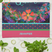 Grappige Cafeïne Koningin Quote Bloemen Hart Naam Theedoek (Gevouwen)