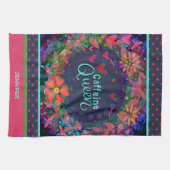 Grappige Cafeïne Koningin Quote Bloemen Hart Naam Theedoek (Horizontaal)