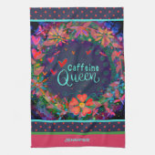 Grappige Cafeïne Koningin Quote Bloemen Hart Naam Theedoek (Verticaal)