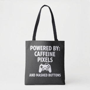 Grappige cafeïne pixels en kapotte knoppen Gamer c Tote Bag