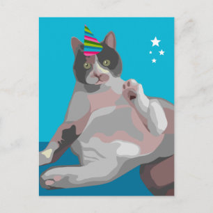 Grappige Calico Cat in verjaardagsfeestje Pet Uitnodiging Briefkaart