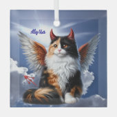 Grappige Calico Demon en Angel Cat Glas Ornament (Voorkant)