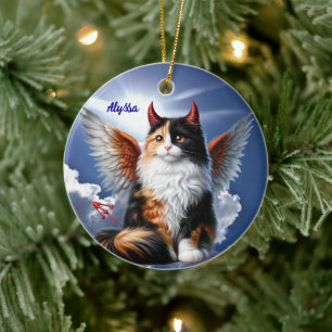Grappige Calico Demon en Angel Cat Keramisch Ornament