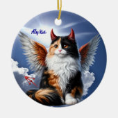 Grappige Calico Demon en Angel Cat Keramisch Ornament (Voorkant)
