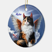 Grappige Calico Demon en Angel Cat Keramisch Ornament (Links)