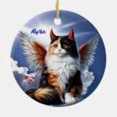 Grappige Calico Demon en Angel Cat Keramisch Ornament (Achterkant)