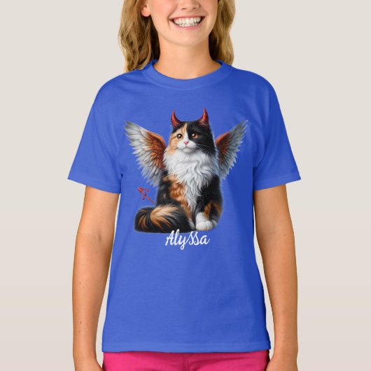 Grappige Calico Demon en Angel Cat T-shirt (Voorkant)
