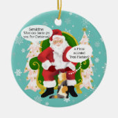 Grappige Calico Kat Bezoeken Santa Custom Kerstmis Keramisch Ornament (Voorkant)