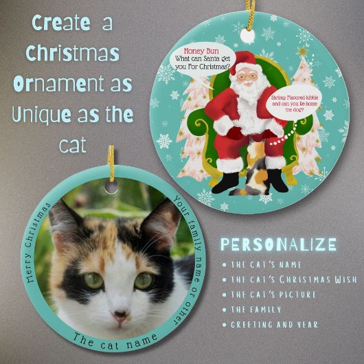 Grappige Calico Kat Bezoeken Santa Custom Kerstmis Keramisch Ornament