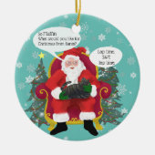 Grappige Calico-kat bezoekt de kerstman met hilari Keramisch Ornament (Voorkant)