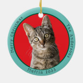 Grappige Calico-kat bezoekt de kerstman met hilari Keramisch Ornament (Achterkant)