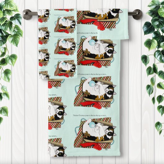 Grappige Calico Kat Kerstcadeau Doos Bad Handdoek