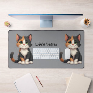 Grappige Calico Kitten met Cattitude Bureaumat