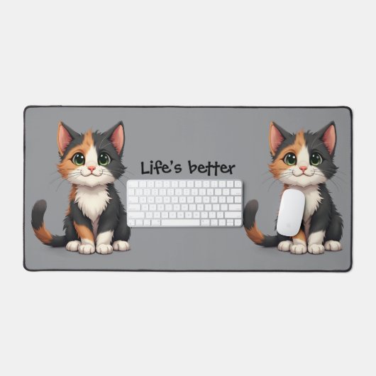 Grappige Calico Kitten met Cattitude Bureaumat (Keyboard & Muis)