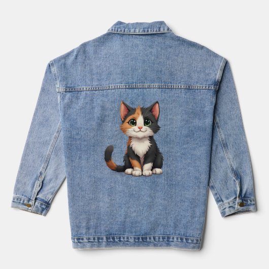 Grappige Calico Kitten met Cattitude Denim Jacket (Achterkant)