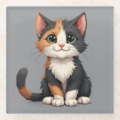 Grappige Calico Kitten met Cattitude Glazen Onderzetter (Voorkant)